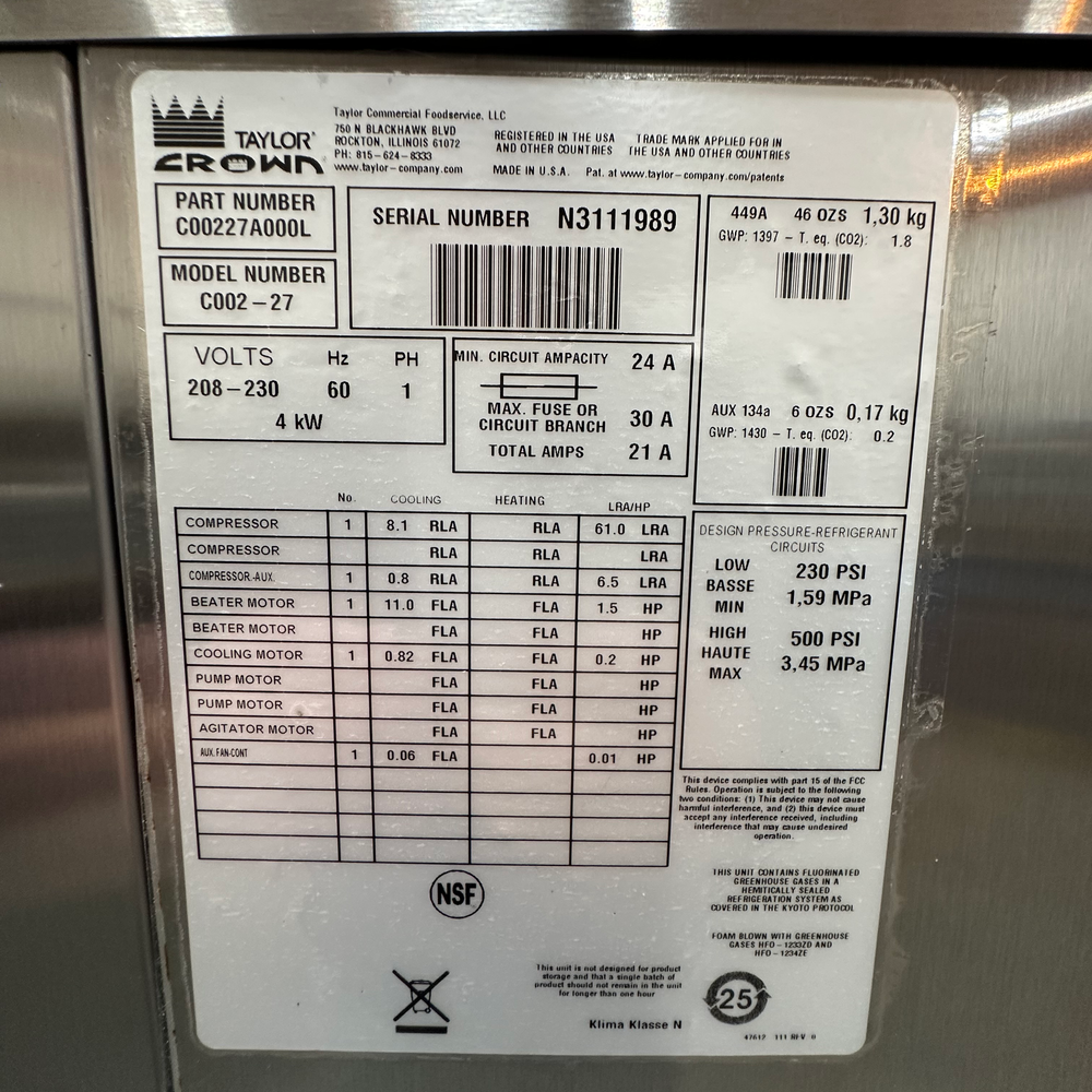 Custardページ 2022 Taylor C002 | Continuous Batch Custard Machine | 3 Phas